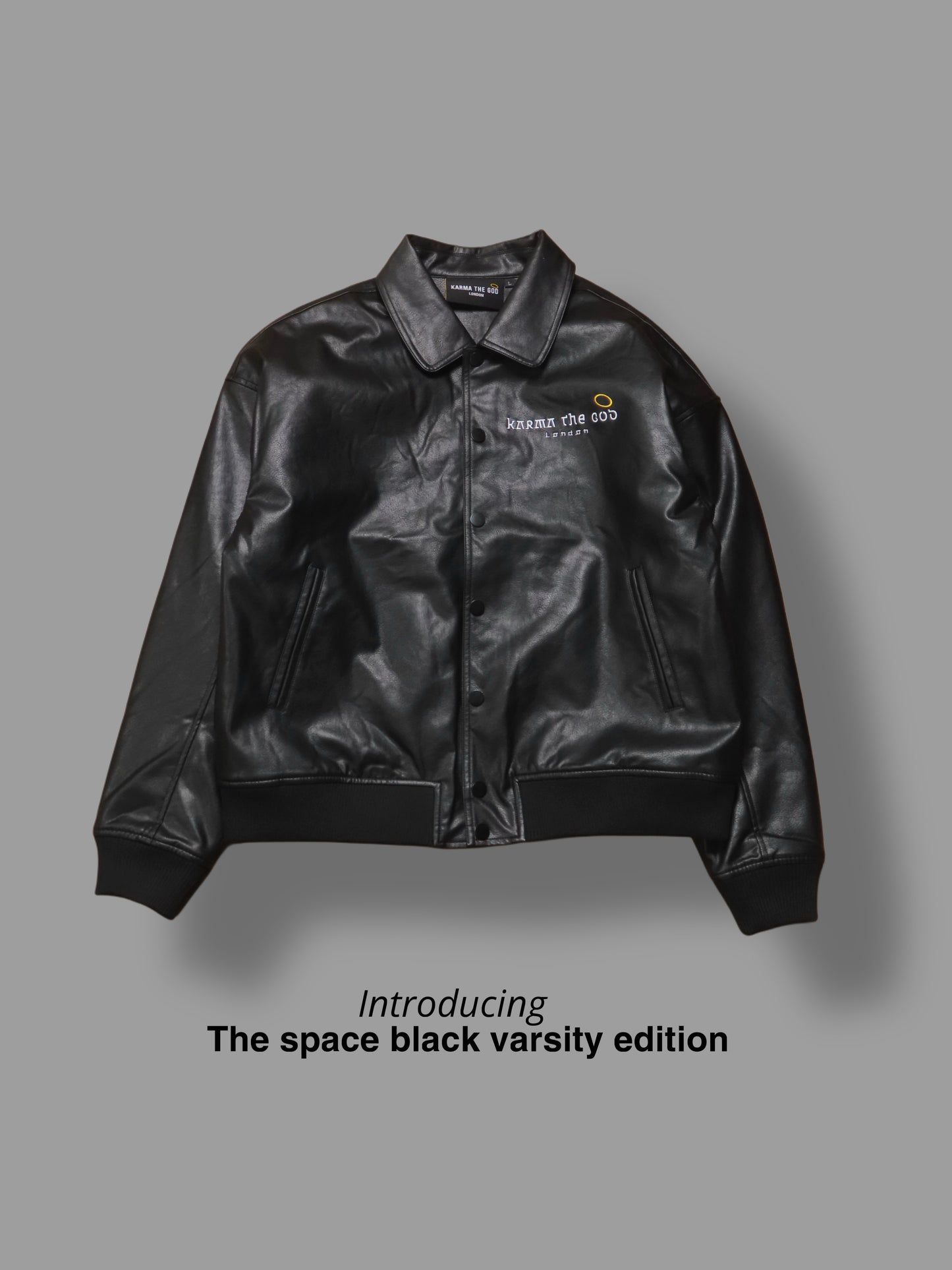 Space black varsity harington jacket